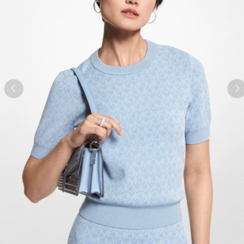 Michael Kors Logo Jacquard Short-Sleeve Sweater NWT